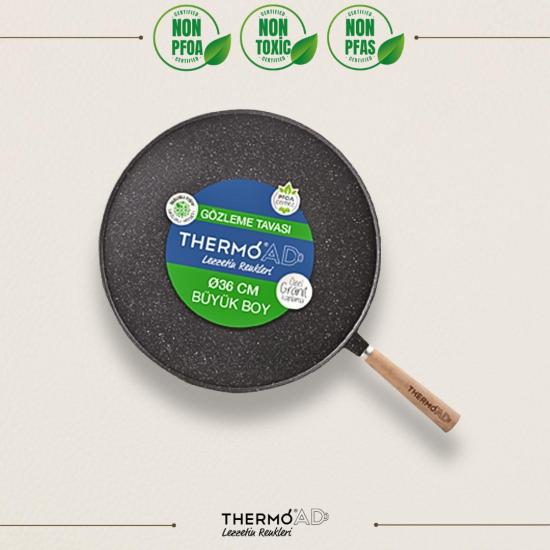  ThermoAD | Gözleme Tavası | 36 cm Ahşap Saplı | Gri
